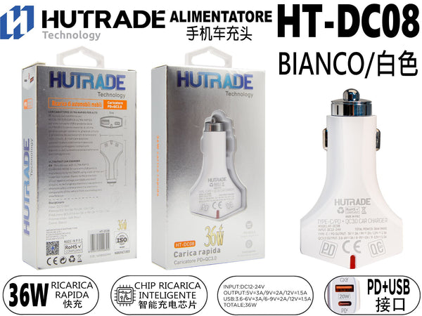 HT-DC08 SPINA PER AUTO INGRESSO TYPE-C E USB 36W