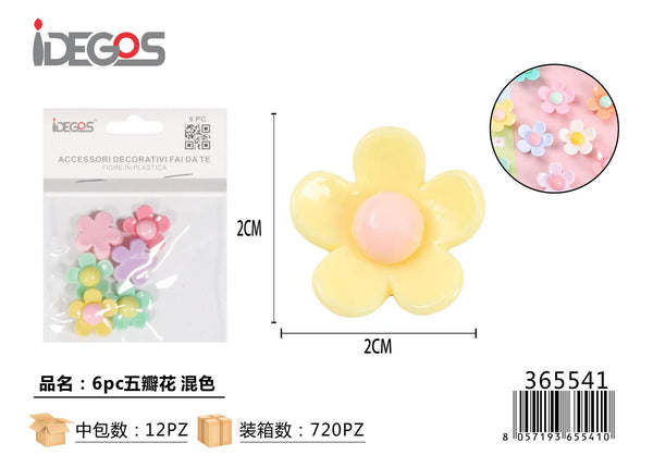 Set di 6 fiori decorativi a cinque petali, colori assortiti