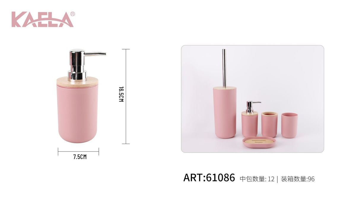Dispenser per sapone, rosa con coperchio in bambù