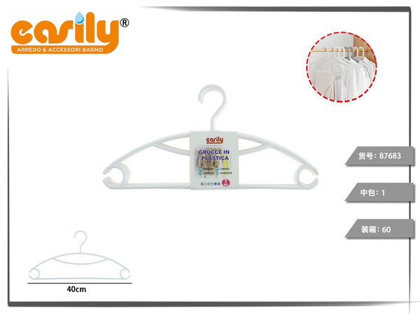 Set di cinque grucce in plastica con doppio arco da 40 cm