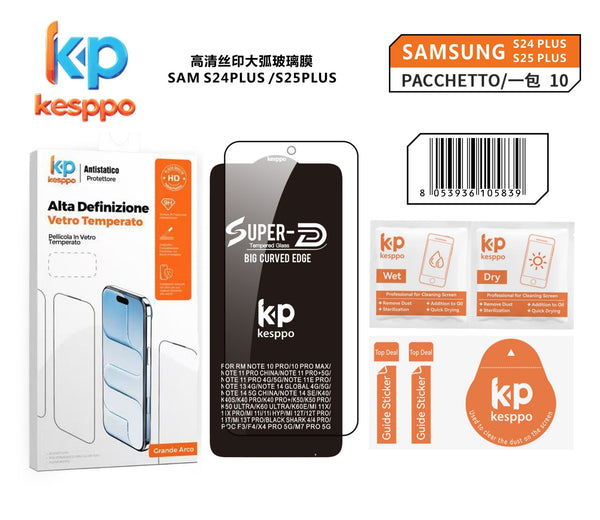Pellicola protettiva per Samsung Galaxy S24 Plus / S25 Plus – in vetro temperato, con bordo nero