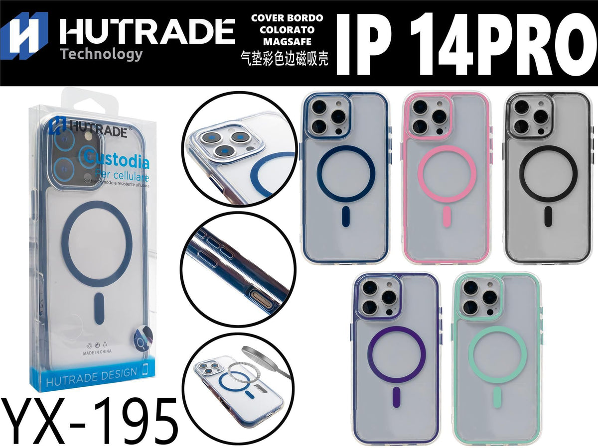 YX-195 COVER TRASPARENTE BORDO COLORATA MAGSAFE IP14 PRO