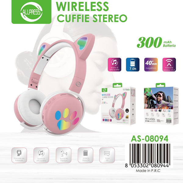 Cuffie Bluetooth con orecchie decorative
