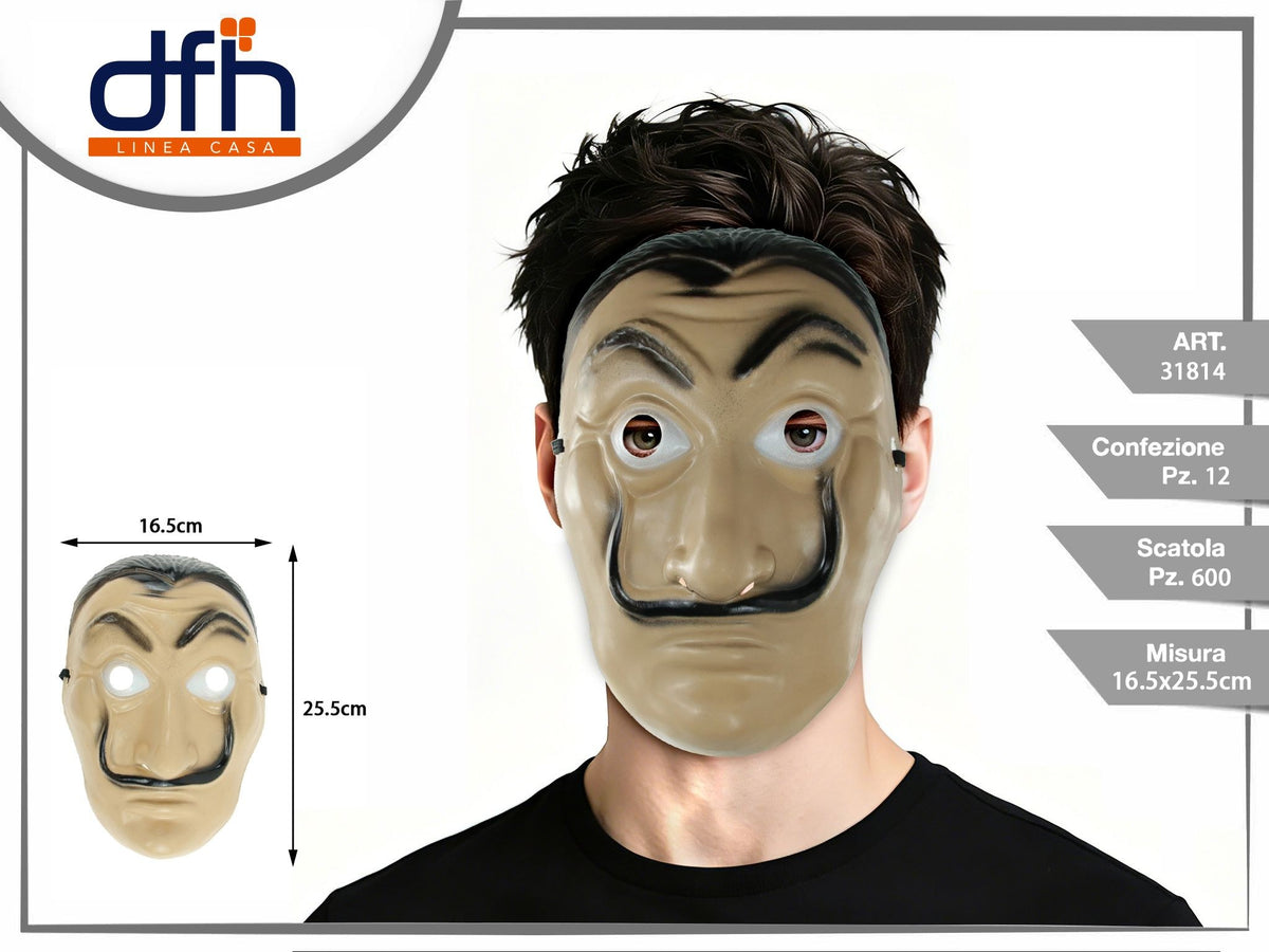 Maschera con baffi e sopracciglia nere, 25,5 cm