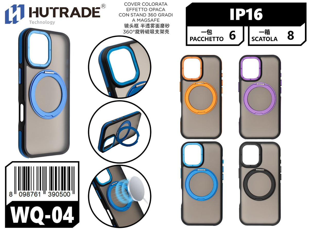 WQ-04 COVER COLORATA EFFETTO OPACA CON STAND 360 GRADI A MAGSAFE IP16