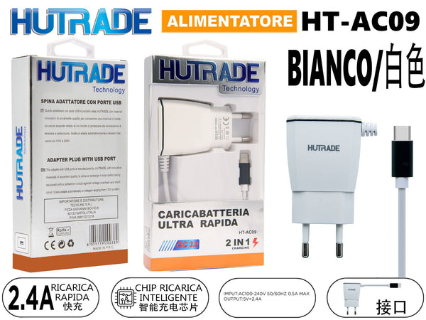 HT-AC09 CARICATORE COMPLETO PER TYPE-C QC3.0