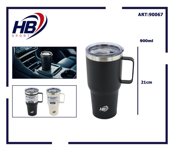 Bicchiere termico HB con manico e coperchio, 900 ml