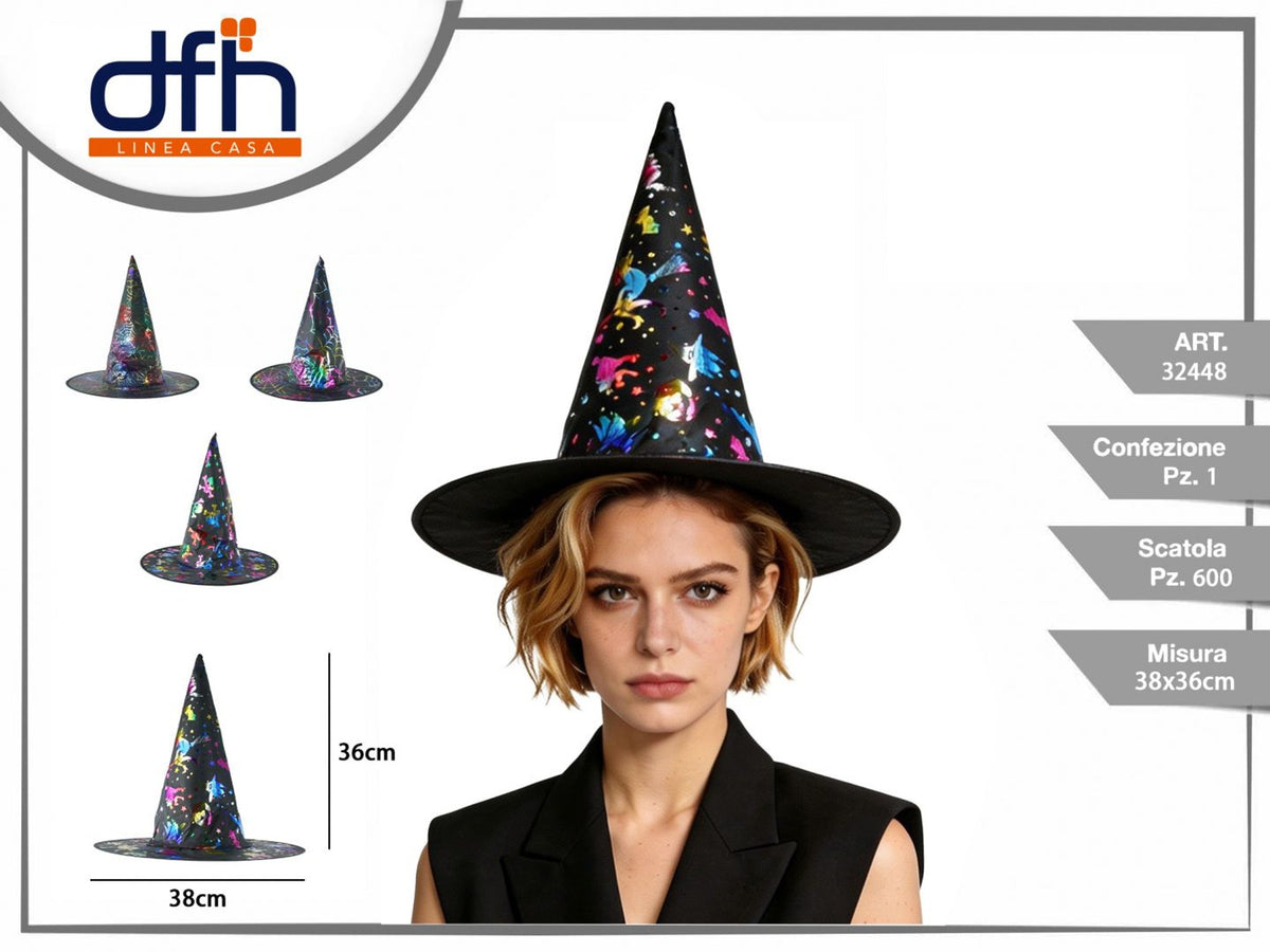 Cappello da strega con stampe colorate, 36 cm