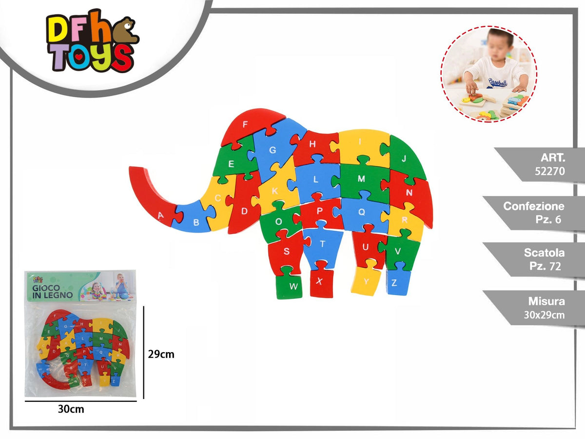Puzzle in legno elefante con lettere, 30 × 29 cm