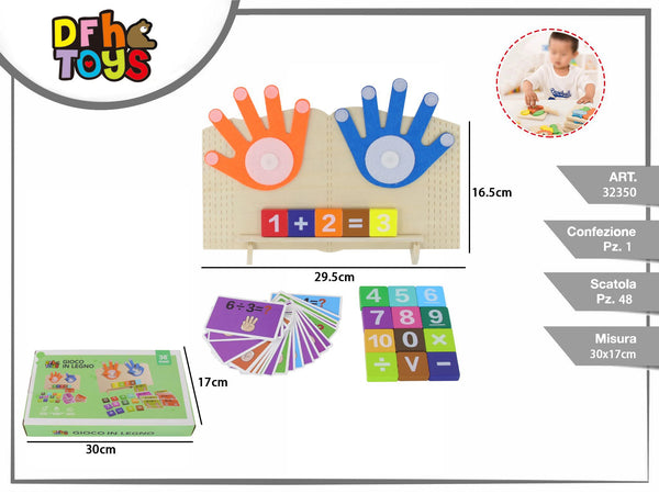 Gioco in legno con mani, numeri e carte di calcolo
