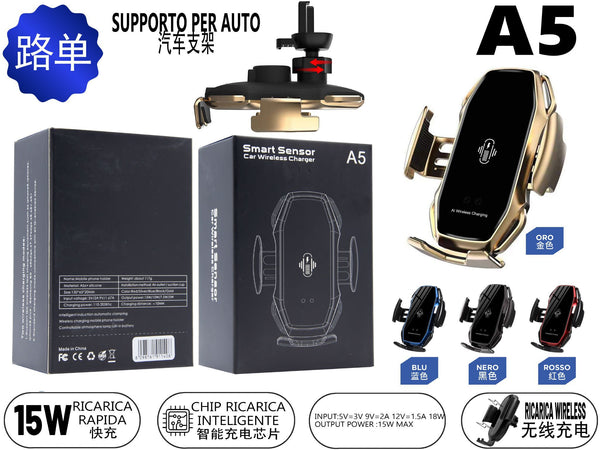 SUPPORTO AUTO CON CARICA WIRELESS TOUCH 15W – A5
