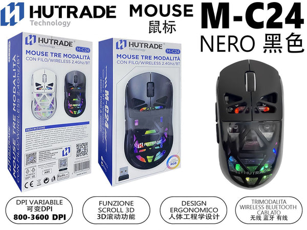 M-C24 MOUSE TRIPLO MODE CON FILO/WIRELESS/BLUETOOTH INGRESSO TYPE-C 800-3600DPI
