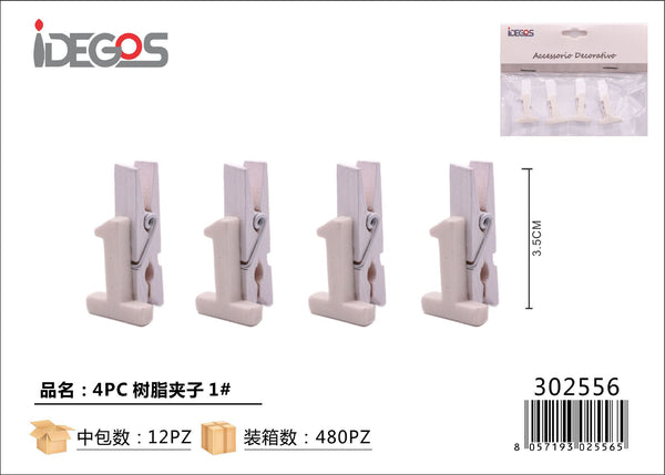 Set di 4 mollette decorative in resina Numero 1