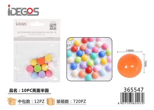 Set di 10 decorazioni semisferiche lucide, colori assortiti
