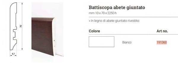 Battiscopa abete giun/carta acr 10x70x2250 mm bianco