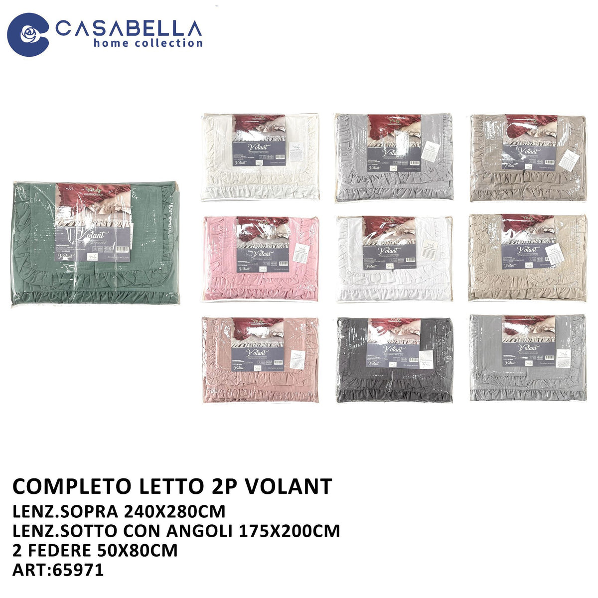 Completo Letto 2P Volant Cotone
