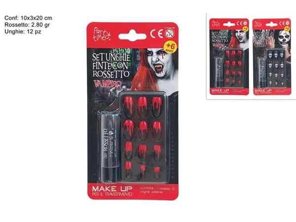 Set Halloween con rossetto nero e 12 unghie finte