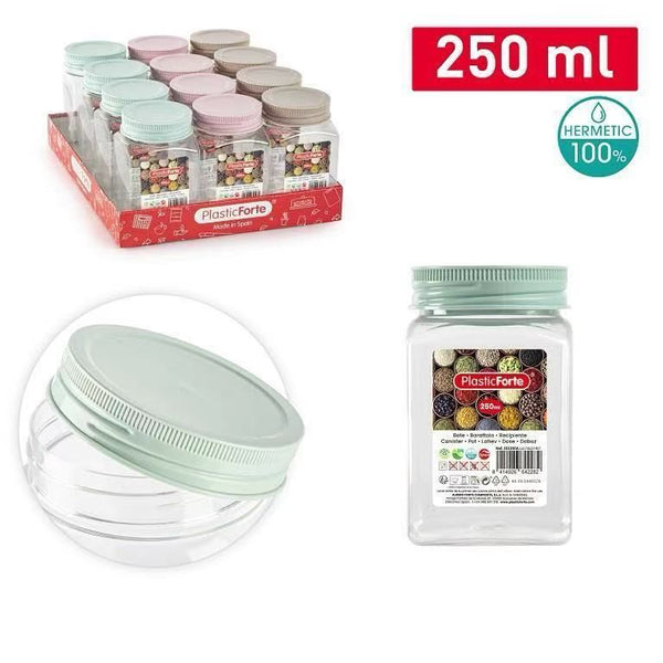 BARATTOLO 250ML QUADRATO PLASTICA 6X6X10CM
