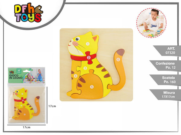 Puzzle gatto in legno con 6 pezzi numerati
