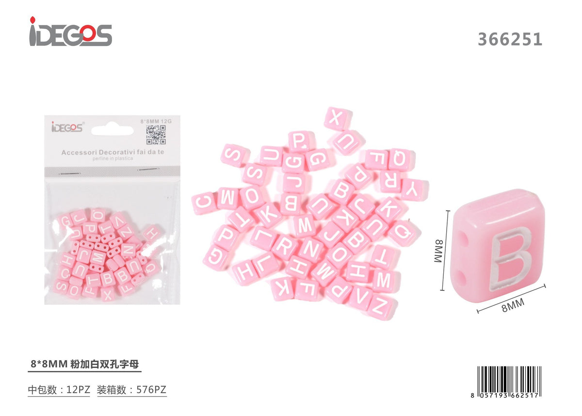 Perline con lettere a doppio foro, 8 x 8 mm