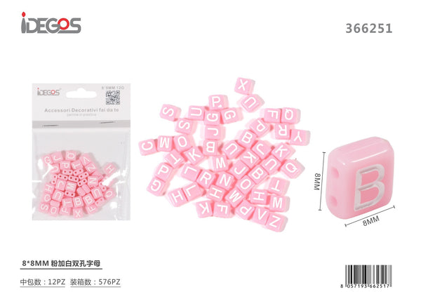 Perline con lettere a doppio foro, 8 x 8 mm