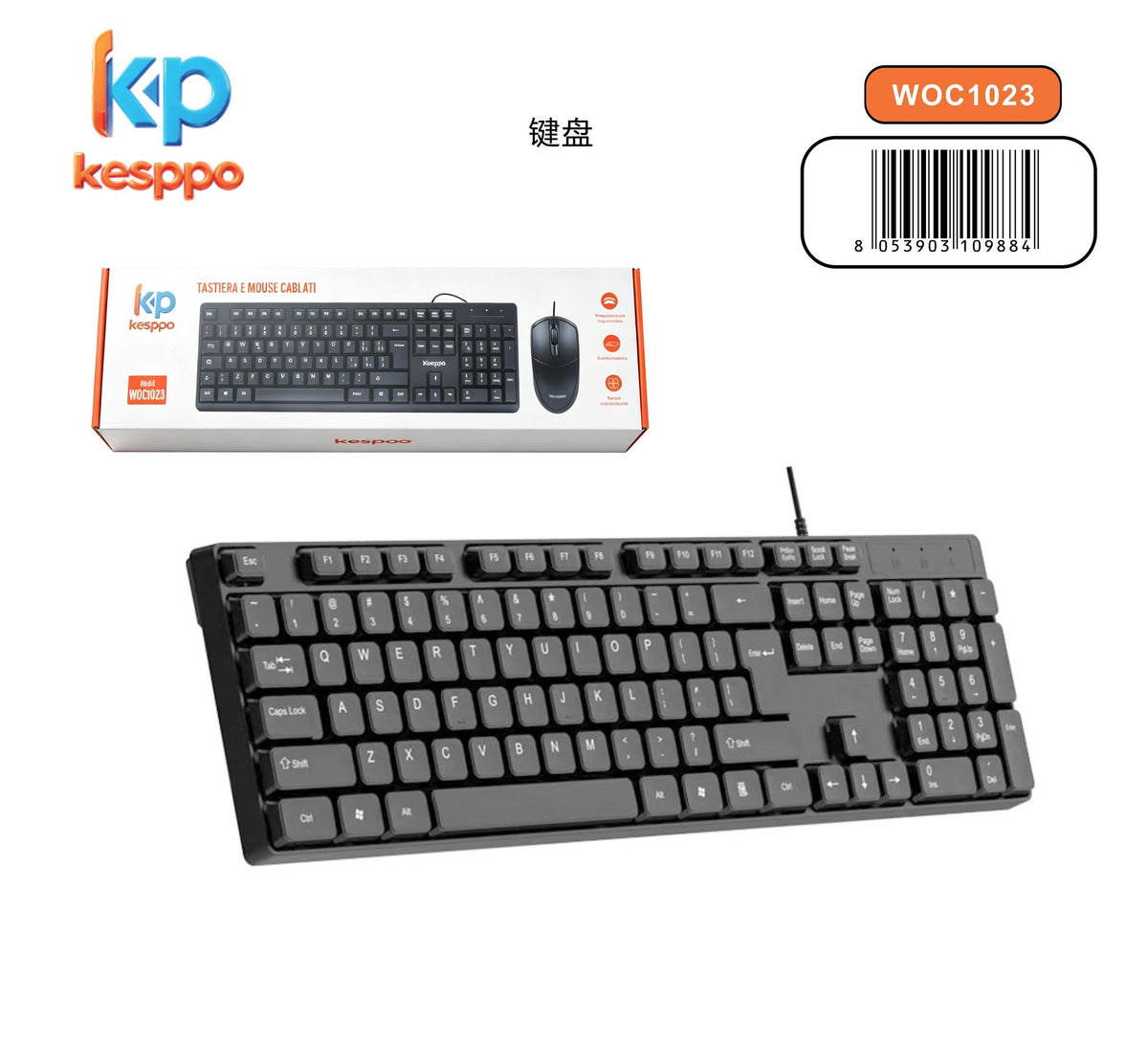 Tastiera WOC1023 e mouse del computer versione italiana
