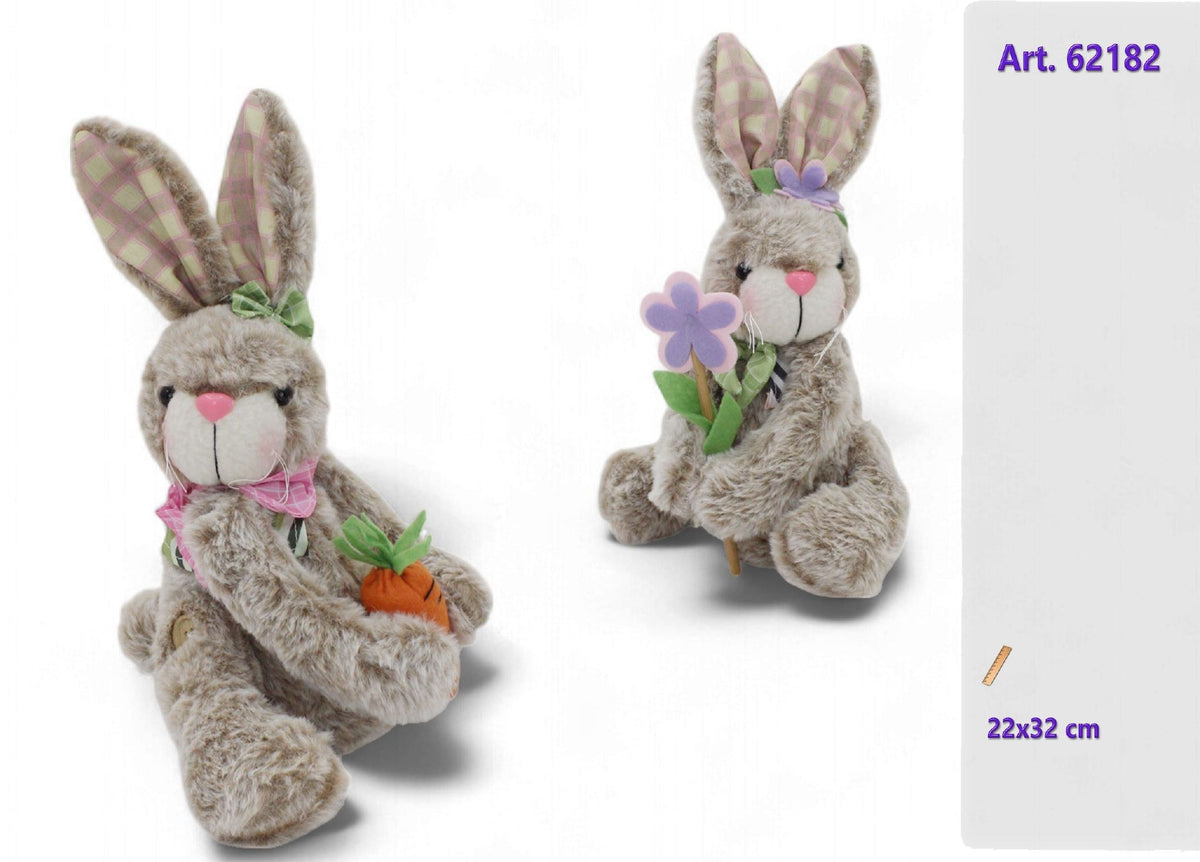 Coniglio decorativo in peluche con fiocco, 32 cm