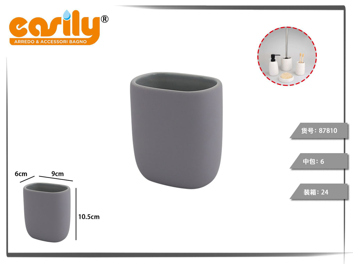 Portaspazzolini ovale in ceramica grigia