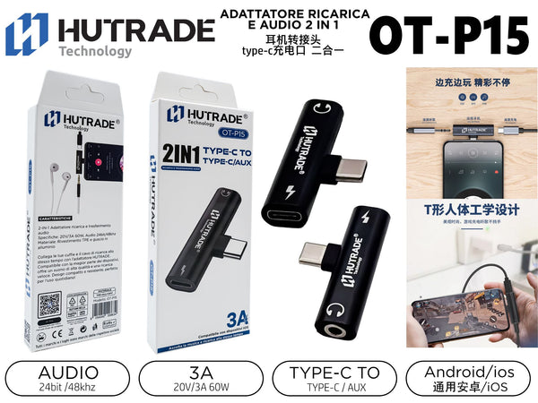 OT-P15 ADATTATORE TYPE-C TO AUX 3.5 E TYPE-C