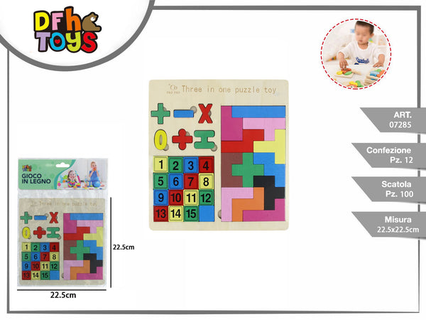 Gioco in legno 3 in 1 con numeri e forme
