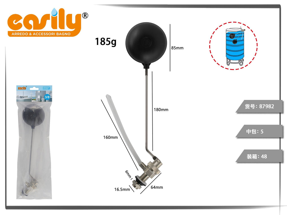 Valvola a galleggiante con sfera da 85 mm e attacco 3/8"