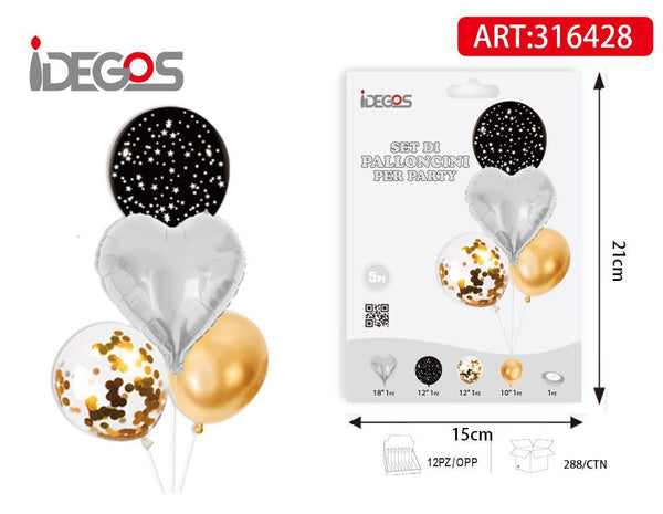 Bouquet di palloncini con cuore argento e palloncini neri