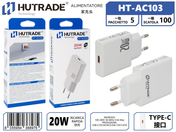 HT-AC103 SPINA DA CASA INGRESSO TYPE-C 20W BIANCO