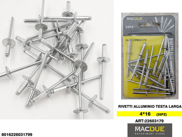 RIVETTI ALLUMINIO TESTA LARGA 4*16