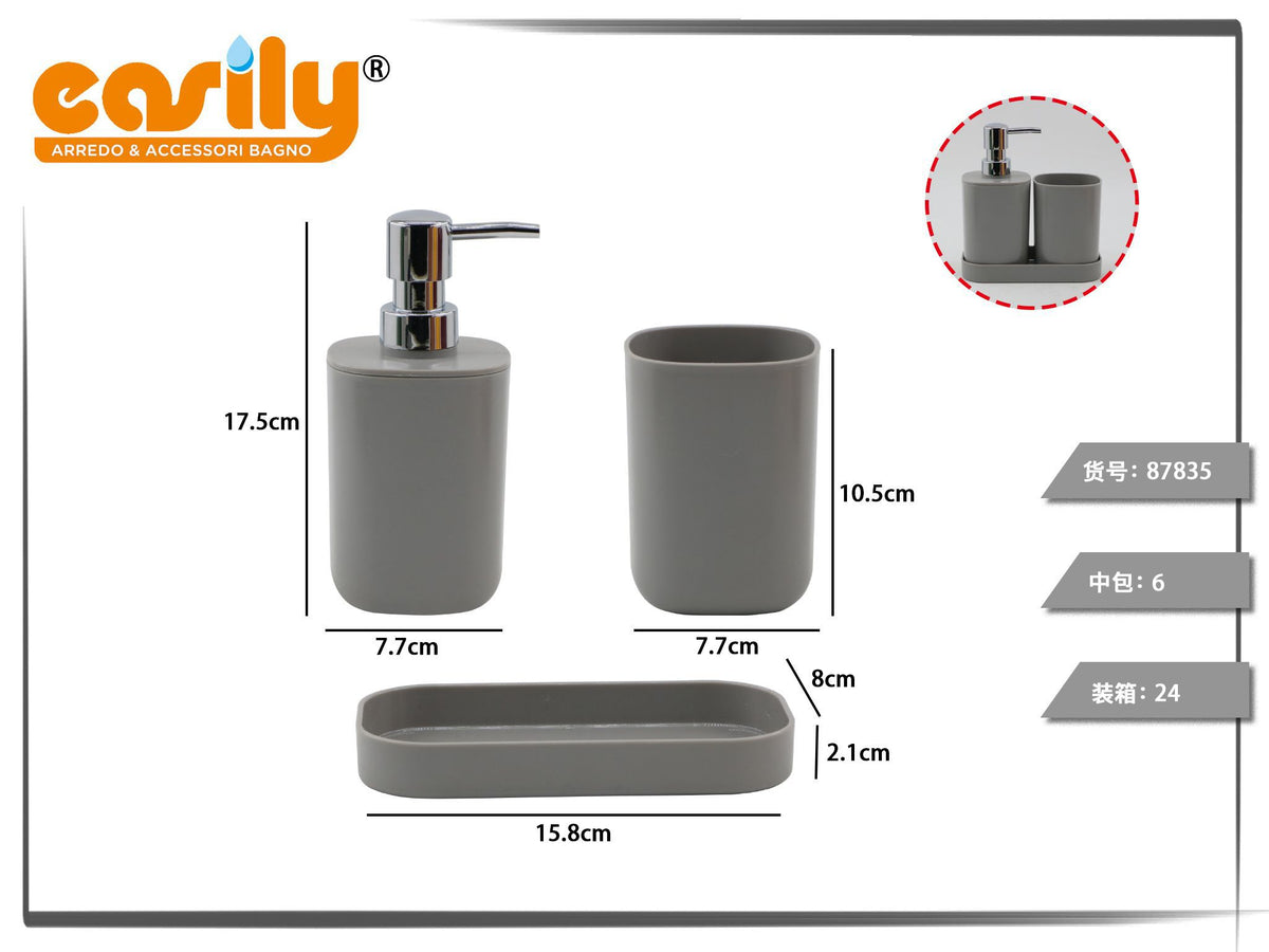 Set bagno con dispenser, bicchiere e vassoio