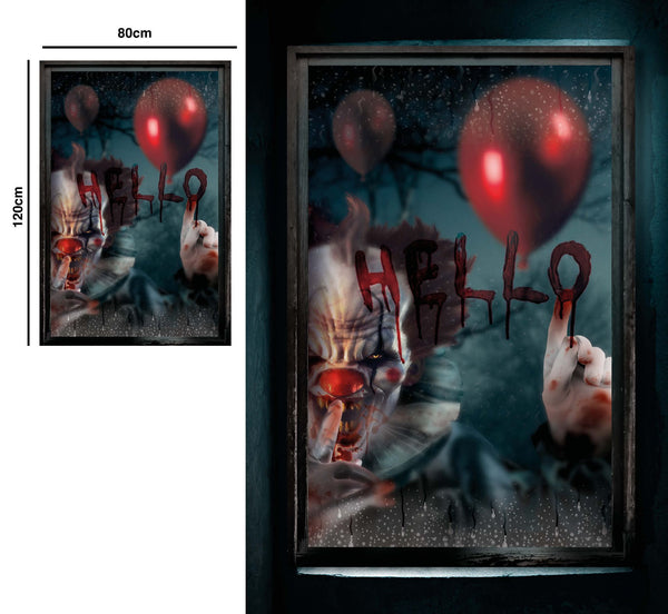 Decorazione per finestra Halloween con clown 80 × 120 cm
