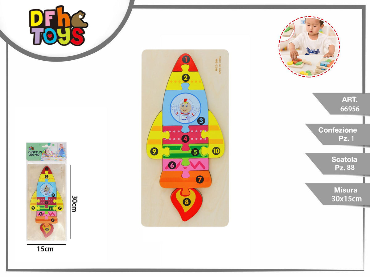 Puzzle in legno razzo con numeri 30 × 15 cm