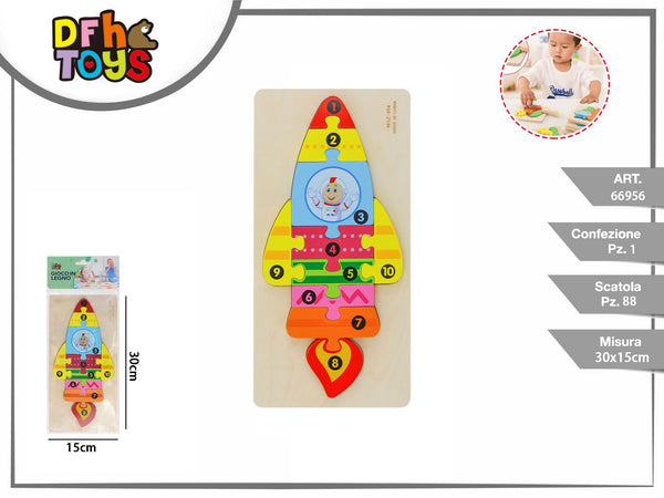 Puzzle in legno razzo con numeri 30 × 15 cm
