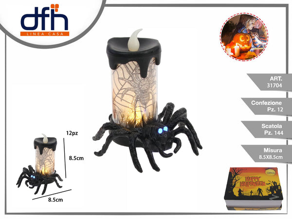 Decorazione luminosa Halloween con ragno e candela 8,5 cm