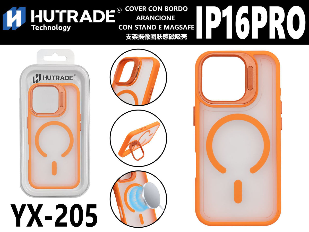 YX-205 COVER CON BORDO ARANCIONE CON STAND E MAGSAFE IP16 PRO