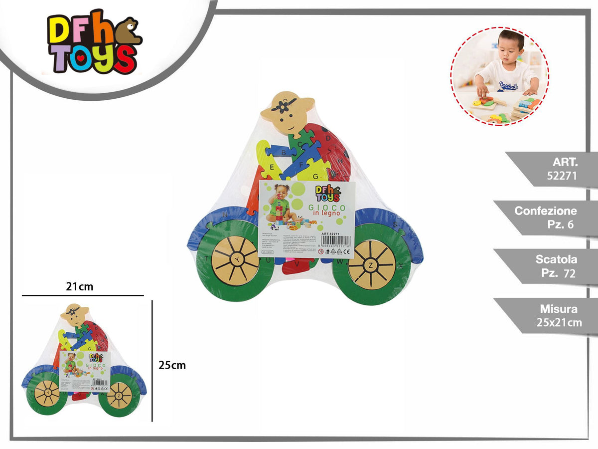 Puzzle in legno ciclista con lettere 25 × 21 cm