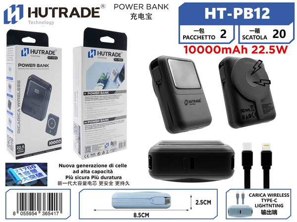 HT-PB12 POWER BANK RICARICA WIRELESS CON FILO CON DISPLAY BATTERIA 10000MAH