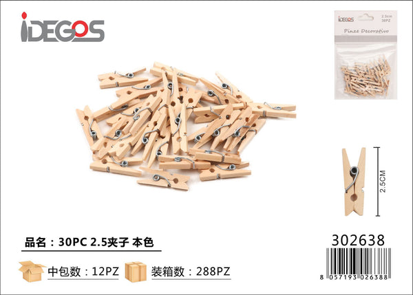 Set di 30 mollettine decorative, 2,5 cm