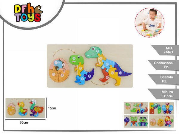 Puzzle in legno crescita degli animali 30 × 15 cm