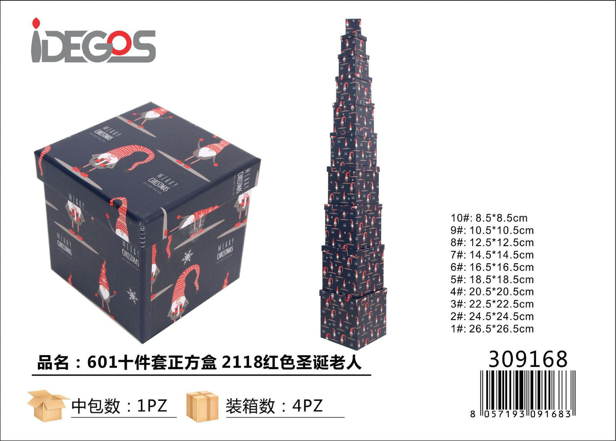 Set di 10 scatole regalo natalizie quadrate