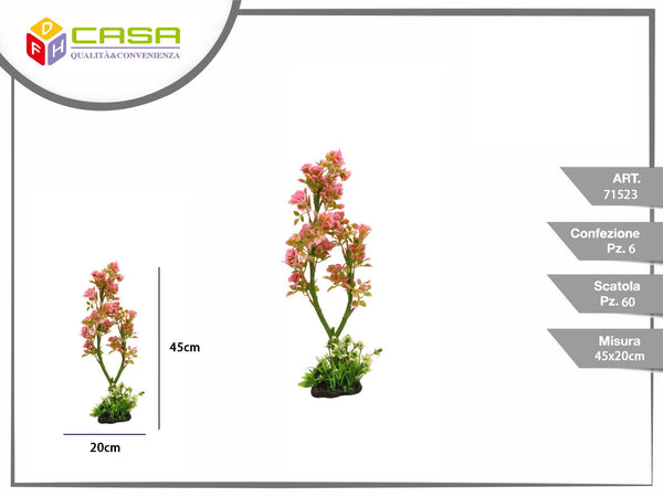 Pianta artificiale per acquario con fiori rosa 45 × 20 cm