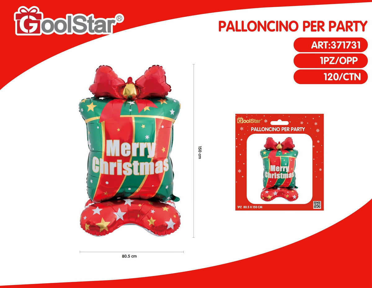 Palloncino foil natalizio a regalo con base - 80,5 × 150 cm