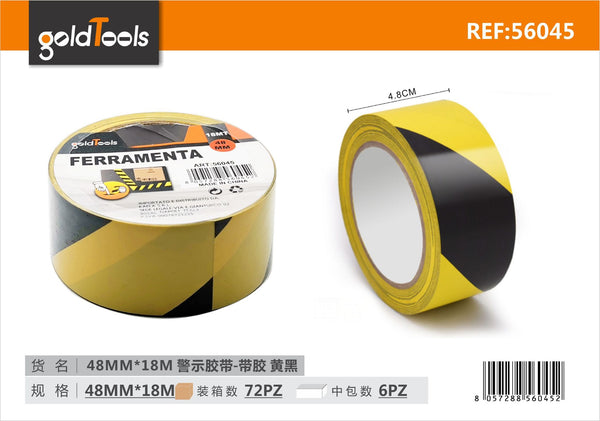 Nastro adesivo di segnalazione, giallo e nero, 48MM x 18M