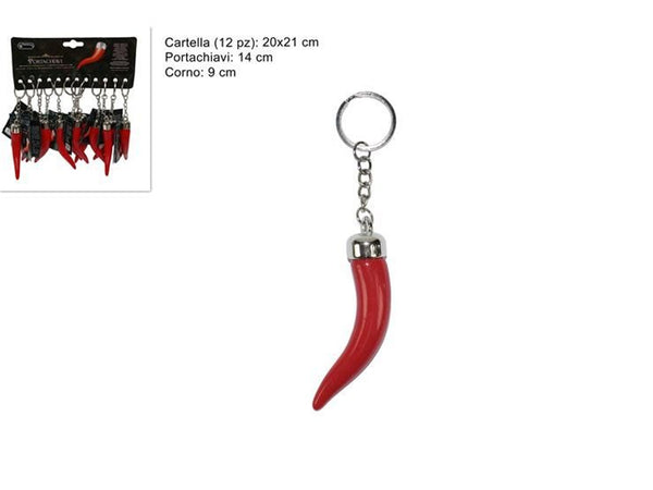 Portachiavi con corno rosso da 9 cm