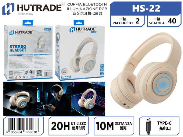 HS-22 CUFFIA BLUETOOTH ILLUMINAZIONE RGB